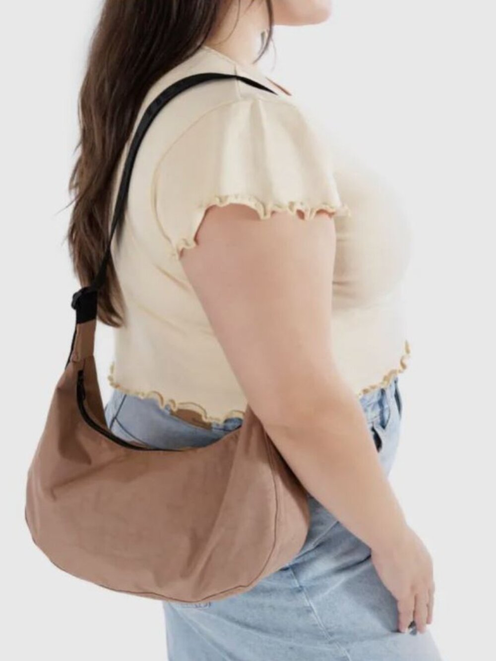 BAGGU Cocoa Medium Nylon Crescent Bag